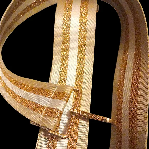 Kedzie Pink + White Glitter Striped Adjustable Womens Bag Strap W/ Gold Hardware - Picture 4 of 5